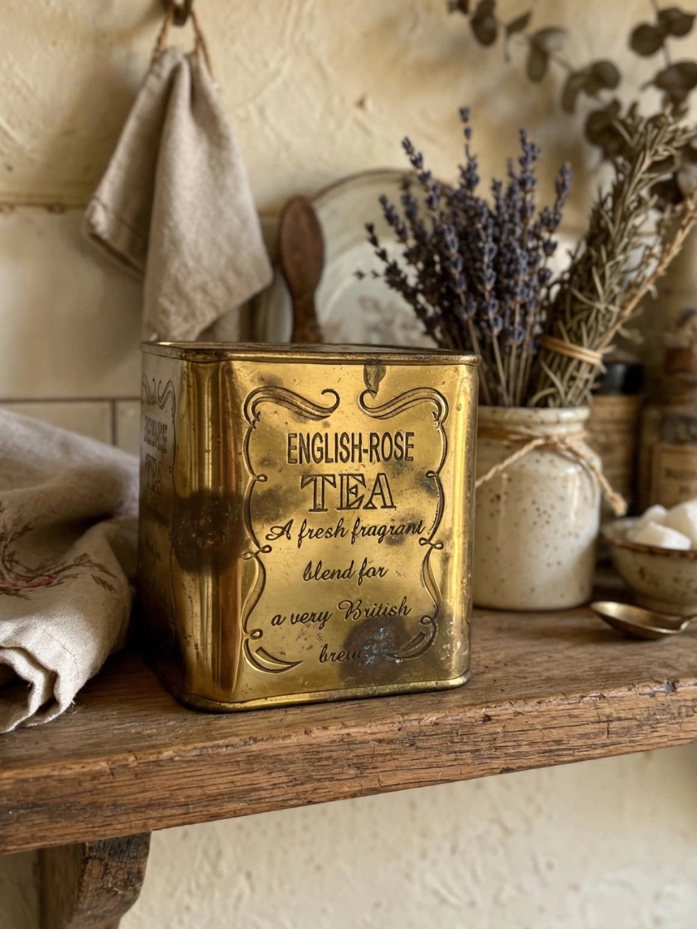 English Rose Brass Tea Tin Canister